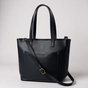 Portland Leather Goods Classic Full Size Crossbody Tote SMOOTH BLACK  New